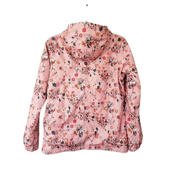 Mec Rain Jacket Hooded Peach Pink Floral - Picture 2 of 6